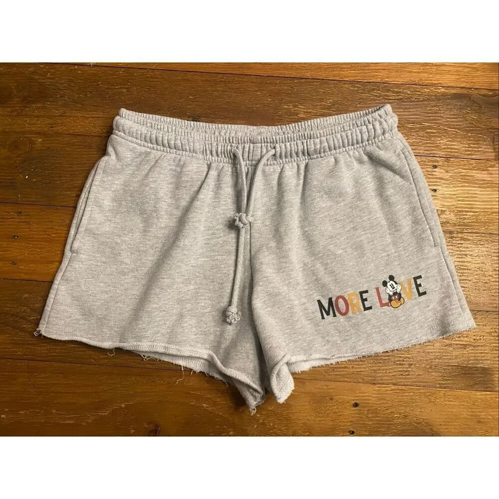 Disney S/M lounge pajama shorts pants grey more love Mickey Mouse